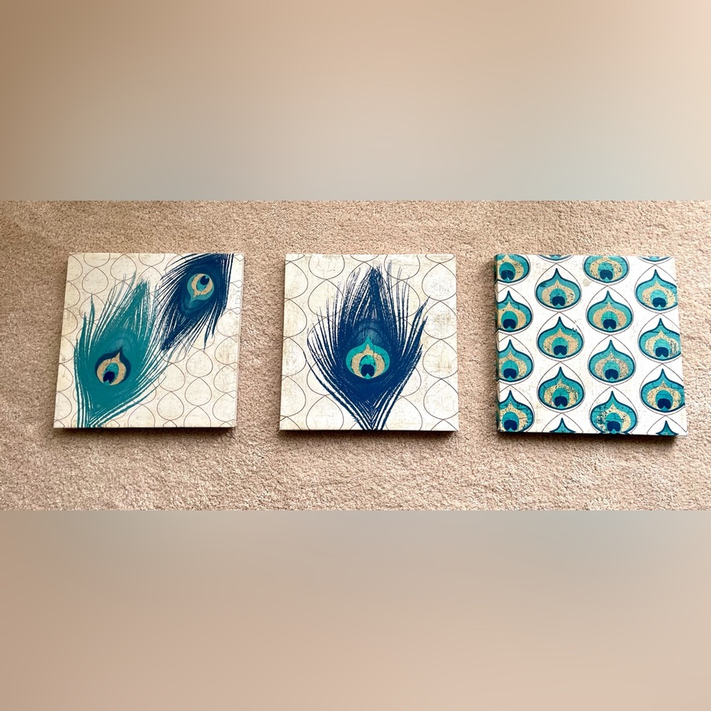 Target Art Peacock canvas prints size 12x12 and 3 pieces in set